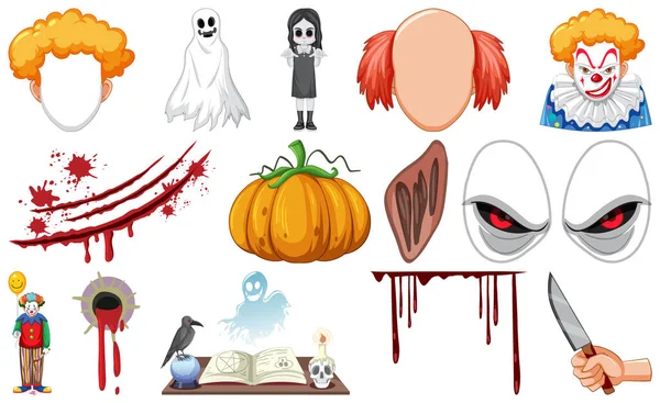 Set Horror Halloween Objects Cartoon Characters Illustration — Stockvector