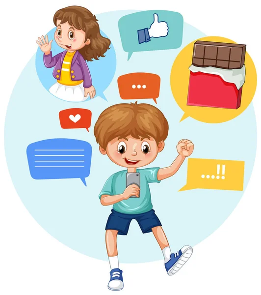 A boy using smartphone illustration