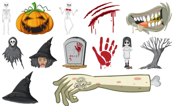 Set Horror Halloween Objects Cartoon Characters Illustration Ilustraciones De Stock Sin Royalties Gratis