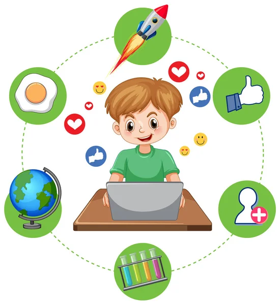 Man Using Laptop Online Learning Illustration — Archivo Imágenes Vectoriales