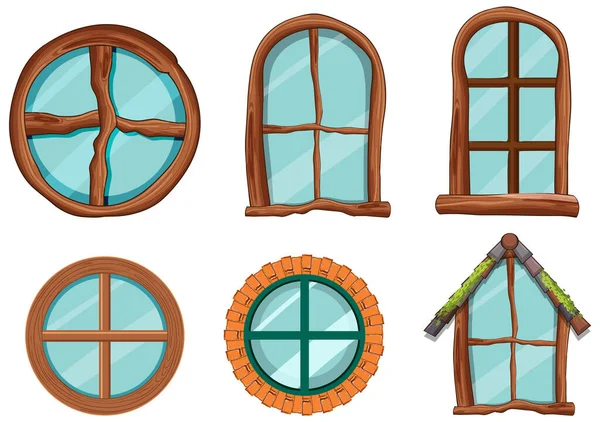 Hobbit House Windows Set Illustration — Vetor de Stock