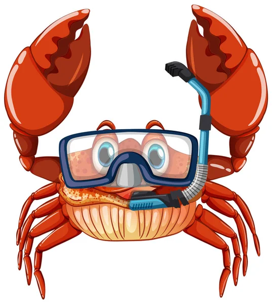 Cute Crab Cartoon Character Wearing Snorkeling Goggles Illustration — Vector de stock