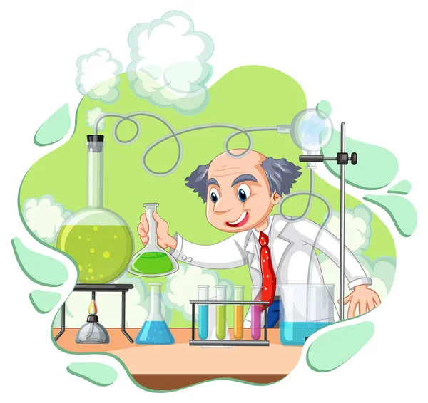 Scientist Experiment Lab White Background Illustration — Stock Vector