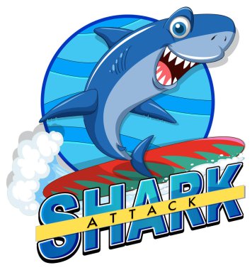 Shark attack icon with shark cartoon character illustration