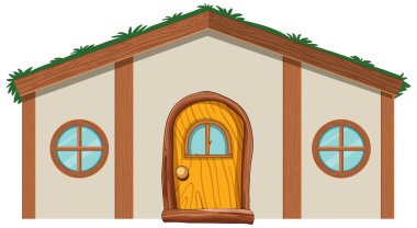 Beyaz arkaplan illüstrasyonunda Hobbit evi izole edildi