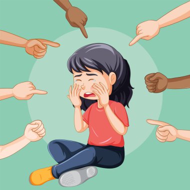 Sad girl surrounded by pointing fingers illustration