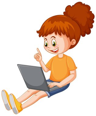 A girl using laptop cartoon illustration