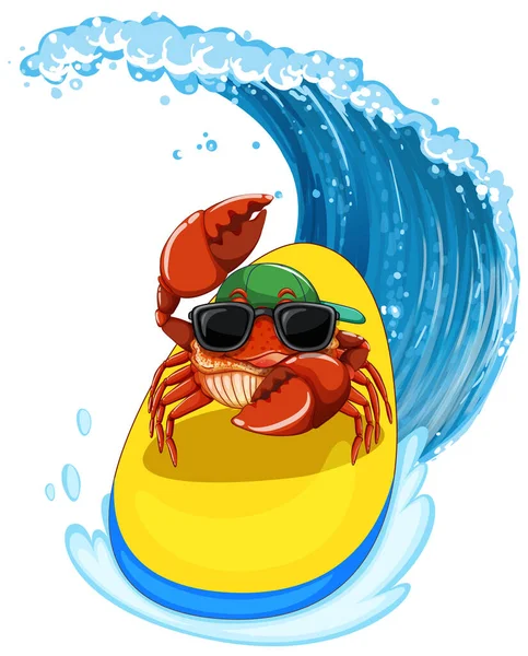 Cute Crab Cartoon Character Surfing Illustration — Stok Vektör