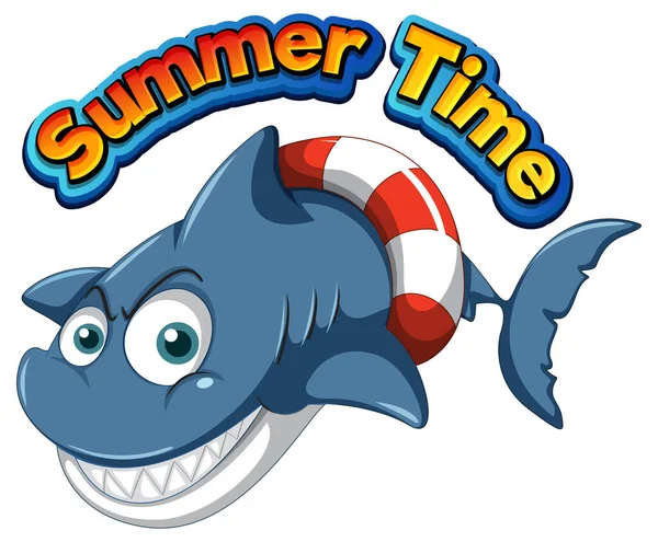 Summer Time Icon Shark Cartoon Character Illustration — Wektor stockowy