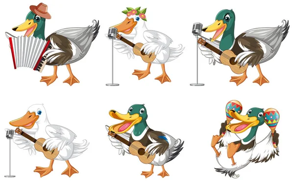 Set Duckling Doing Different Activities Illustration — 图库矢量图片