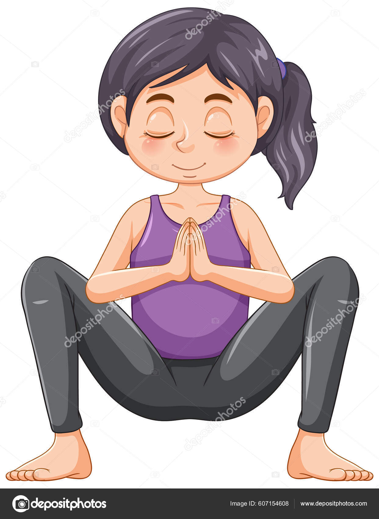 Yoga Agachamento Pose Desenho Animado Personagem Ilustração imagem