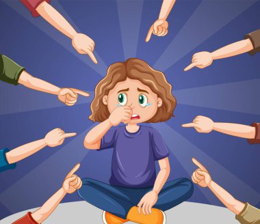 Sad girl surrounded by pointing fingers illustration