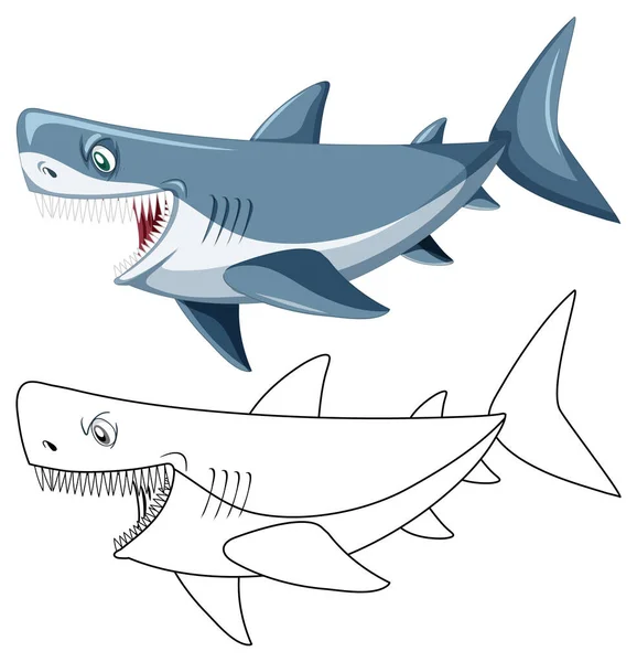 Shark Cartoon Character Its Doodle Outline Illustration — Stockový vektor