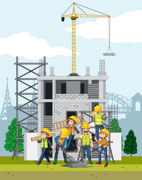 Baustelle Mit Arbeitern Illustration — Stockvektor