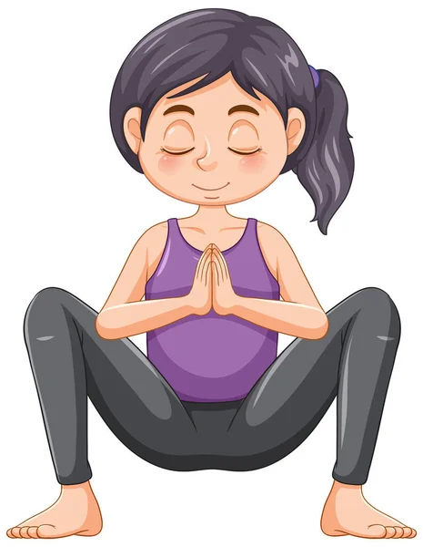 Yoga Agachamento Pose Desenho Animado Personagem Ilustração — Vetor de Stock