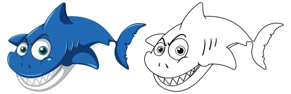 Shark Cartoon Character Its Doodle Outline Illustration — Archivo Imágenes Vectoriales