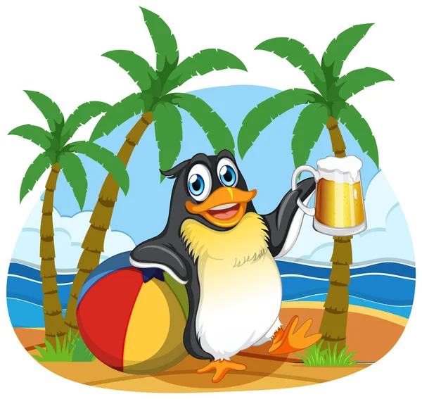 Χαριτωμένο Πιγκουίνος Χαρακτήρα Κινουμένων Σχεδίων Για Διακοπές Καλοκαίρι — Διανυσματικό Αρχείο