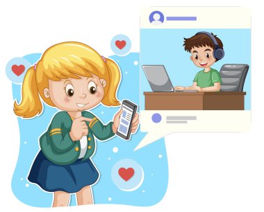 A girl browsing social media illustration