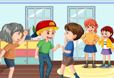 School bullying with student cartoon characters illustration