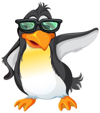 Cute penguin cartoon character wearing sunglasses illustration