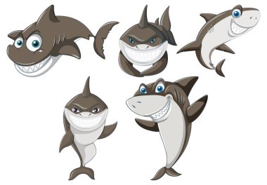 Set of shark cartoon character illustration