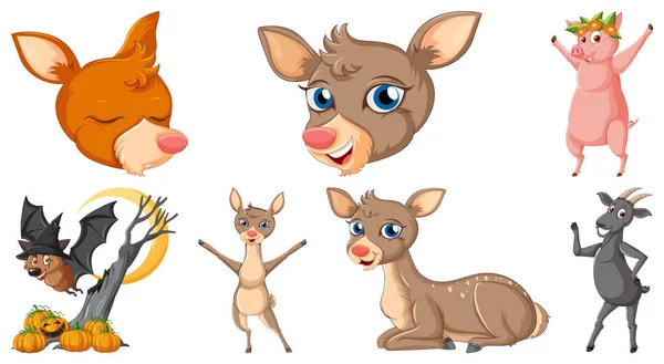 Set Various Animals Cartoon Characters Illustration — Stock Vector