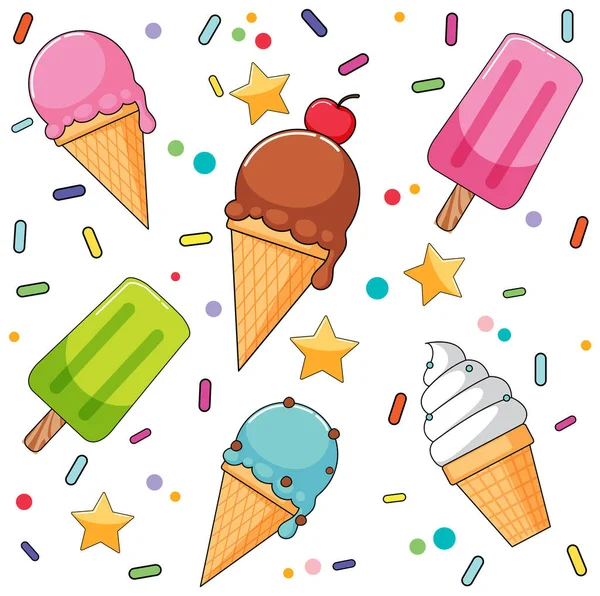 Sweet Ice Cream Seamless Pattern Illustration — ストックベクタ