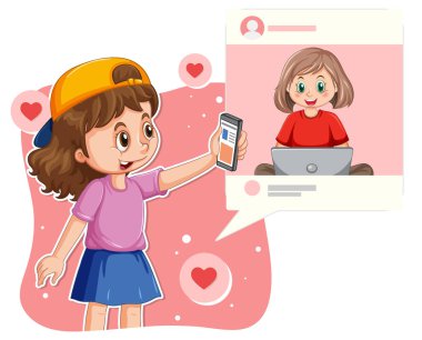 Children browsing social media illustration