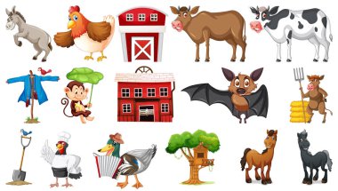 Beyaz arkaplandaki çiftlik hayvanları