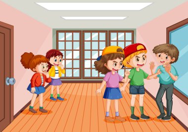 School bullying with student cartoon characters illustration