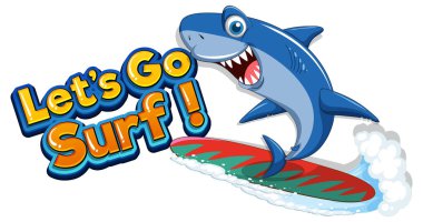 Cute shark surfing cartoon icon illustration