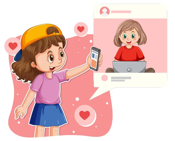 Children Browsing Social Media Illustration — Archivo Imágenes Vectoriales