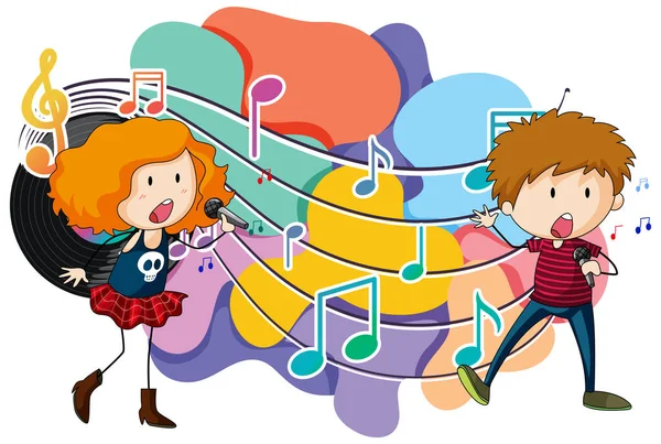 Τραγουδίστρια Αγόρι Και Κορίτσι Κινουμένων Σχεδίων Μουσική Μελωδία Σύμβολα Εικονογράφηση — Διανυσματικό Αρχείο