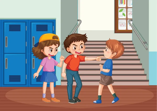 Bullying Niños Escuela Escena Ilustración — Vector de stock