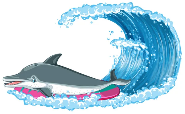 Roztomilý Delfín Kreslený Postava Oceánu Ilustrace — Stockový vektor