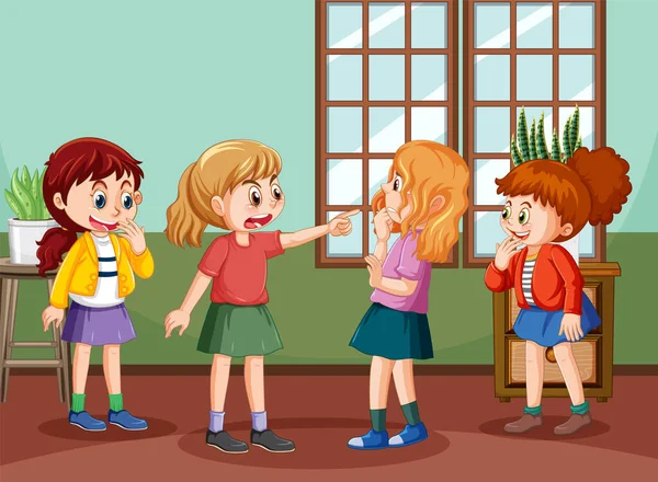 School Bullying Student Cartoon Characters Illustration — стоковый вектор