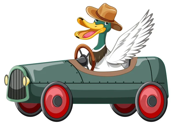 Soapbox Derby Duck Driving Car Illustration — Stok Vektör