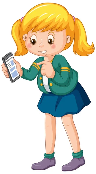 Cartoon Meisje Met Smartphone Illustratie — Stockvector