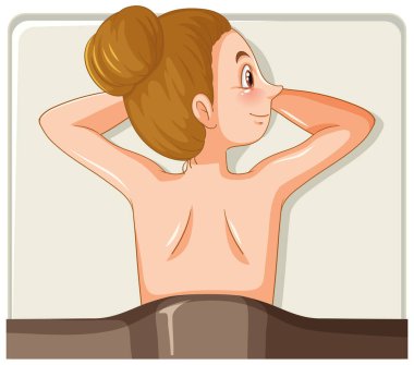 Kadının arkası spa yatak resimlerinde yatıyor.