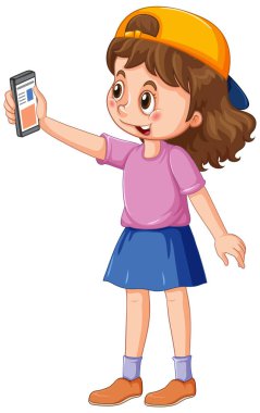 Çizgi film kızı akıllı telefon çizimi kullanıyor