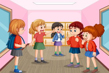 School bullying with student cartoon characters illustration
