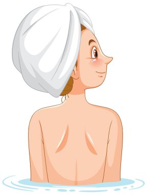 Banyo resimlerinde saç havlusu giymiş bir kadın.
