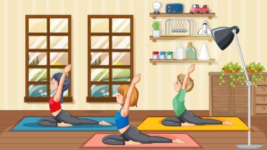 Yoga ve meditasyon örnekleri uygulayan insanlar