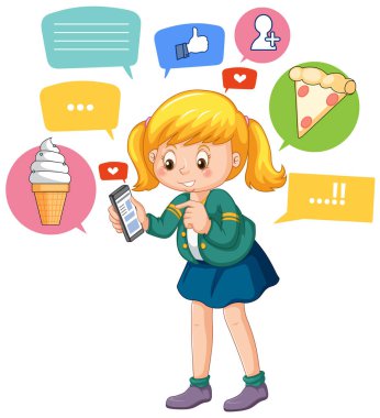 A girl using smartphone for online learning illustration