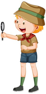 Cute camping boy cartoon character illustration