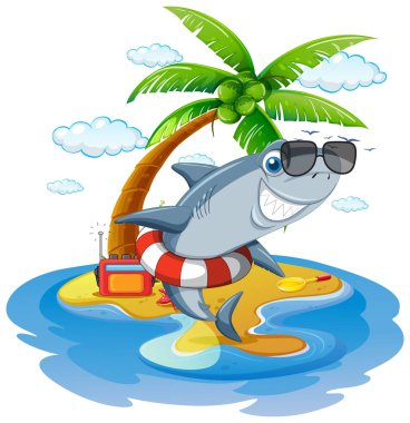 Shark relaxing on the island illustration