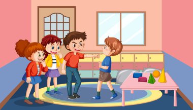 School bullying with student cartoon characters illustration