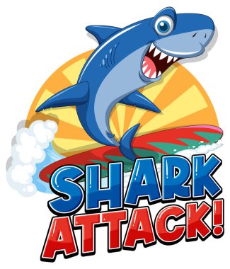 Shark attack icon with shark surfing illustration