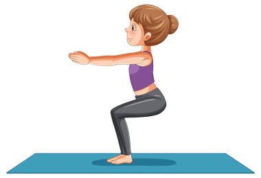 Matta illüstrasyonunda yoga yapan kadın.
