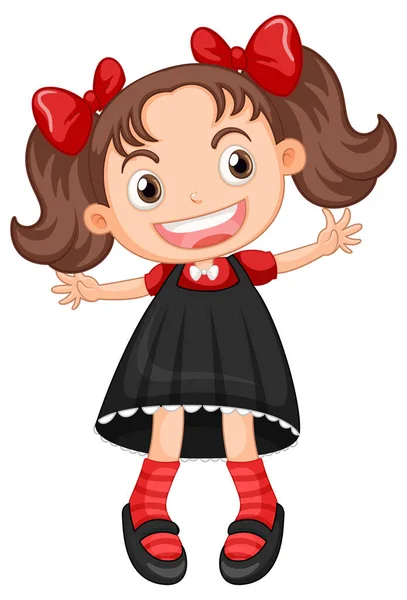 Little Cute Girl Black Dress Illustration — 图库矢量图片